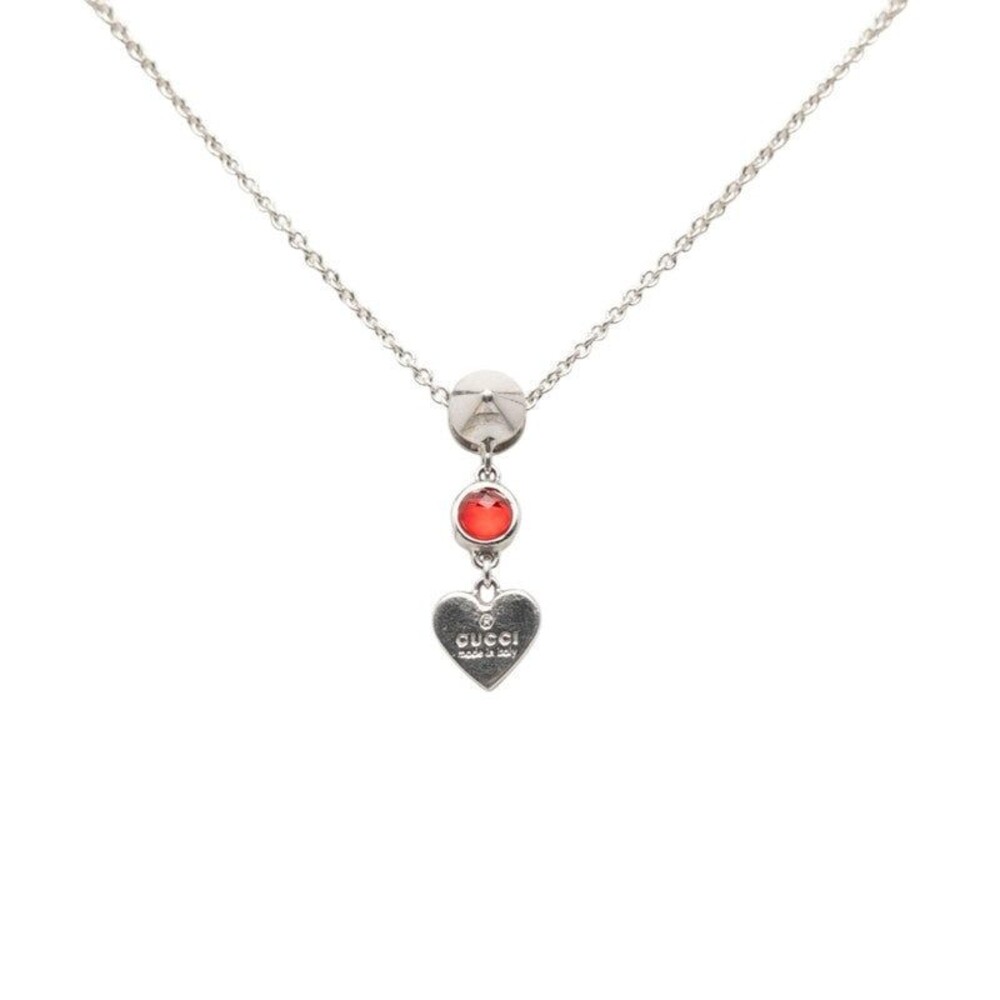 Gucci Trademark Drop Pendant Heart Sterling Silver 925 Necklace Red